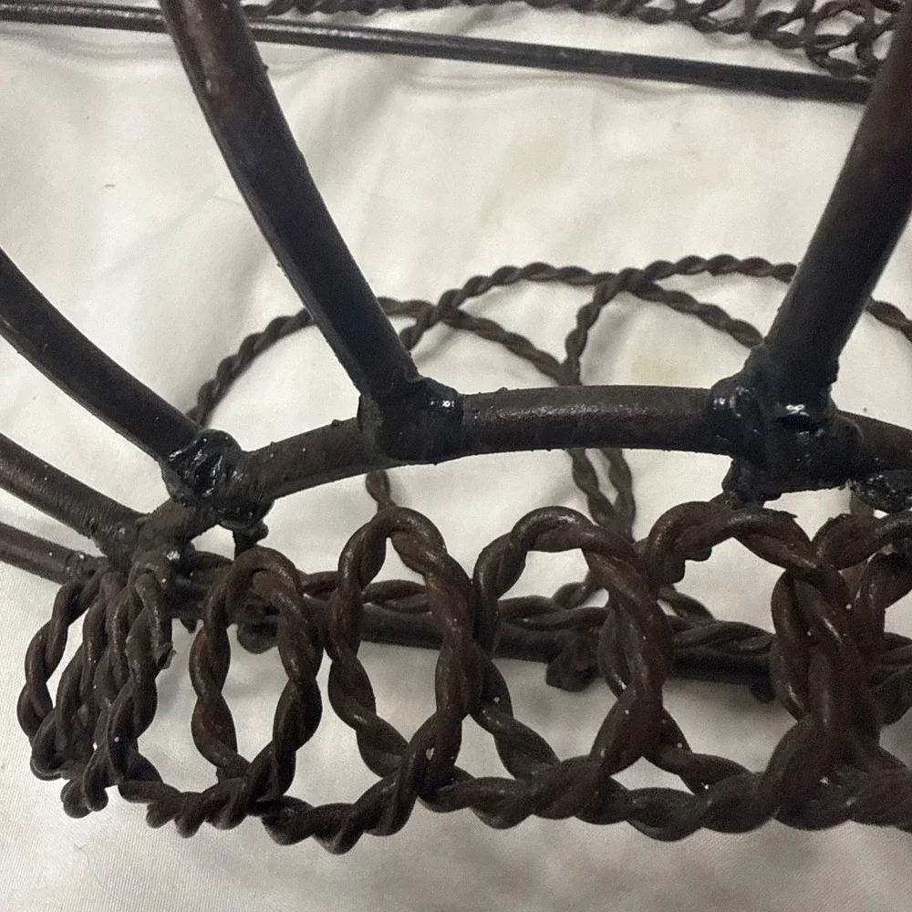 Vintage Victorian Wrought Iron Basket Wall Hang Decorative Storage Planter Wire
